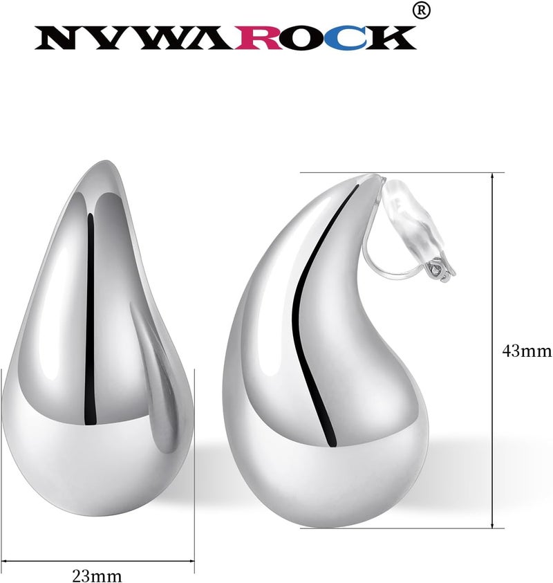 NVWAROCK Store Gold Drop Clip On Earrings Dupes Teardrop Chunky Non Pierced Earring 14K Real Gold Plated Hypoallergenic Lightweight Earrings for Women（Gold and Silver） - Image 2